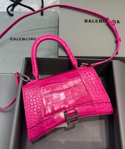 Replica Balenciaga 593546 Hourglass Small Top Handle Crocodile Bag Plum