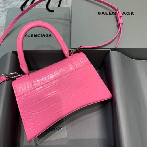 Replica Balenciaga 593546 Hourglass Small Top Handle Crocodile Bag Pink 2