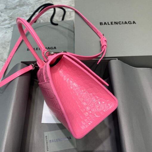 Replica Balenciaga 593546 Hourglass Small Top Handle Crocodile Bag Pink 3