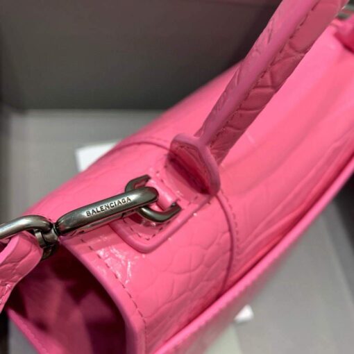 Replica Balenciaga 593546 Hourglass Small Top Handle Crocodile Bag Pink 6