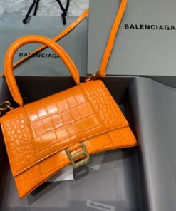 Replica Balenciaga 593546 Hourglass Small Top Handle Crocodile Bag Orange Gold