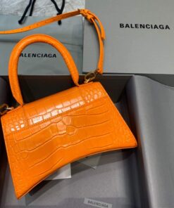 Replica Balenciaga 593546 Hourglass Small Top Handle Crocodile Bag Orange Gold 2