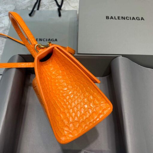 Replica Balenciaga 593546 Hourglass Small Top Handle Crocodile Bag Orange Gold 3