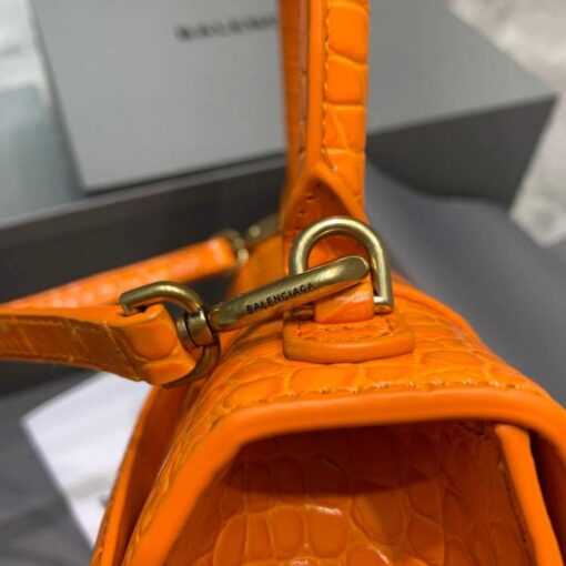 Replica Balenciaga 593546 Hourglass Small Top Handle Crocodile Bag Orange Gold 5