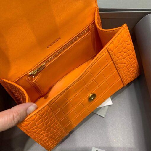 Replica Balenciaga 593546 Hourglass Small Top Handle Crocodile Bag Orange Gold 7