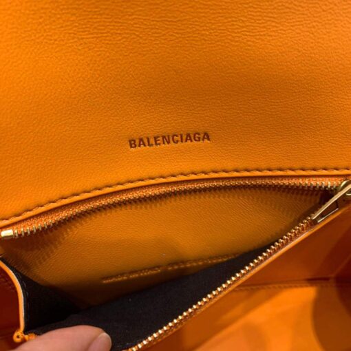 Replica Balenciaga 593546 Hourglass Small Top Handle Crocodile Bag Orange Gold 8