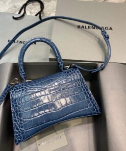 Replica Balenciaga 593546 Hourglass Small Top Handle Crocodile Bag Navy Blue Silver 2