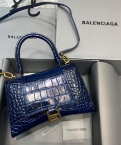 Replica Balenciaga 593546 Hourglass Small Top Handle Crocodile Bag Navy blue