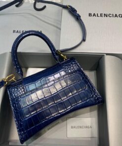 Replica Balenciaga 593546 Hourglass Small Top Handle Crocodile Bag Navy blue 2