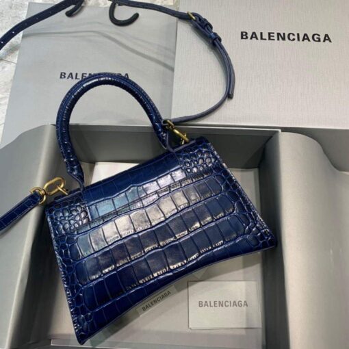 Replica Balenciaga 593546 Hourglass Small Top Handle Crocodile Bag Navy blue 2