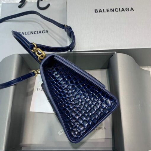 Replica Balenciaga 593546 Hourglass Small Top Handle Crocodile Bag Navy blue 3