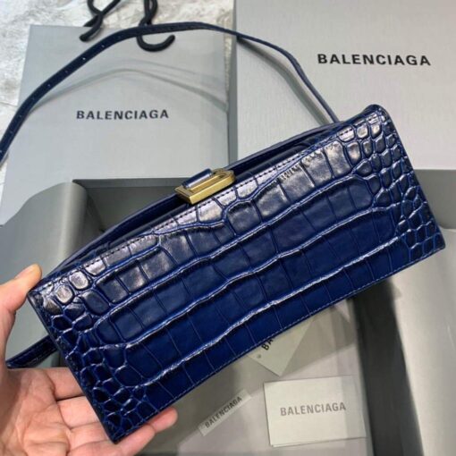 Replica Balenciaga 593546 Hourglass Small Top Handle Crocodile Bag Navy blue 4