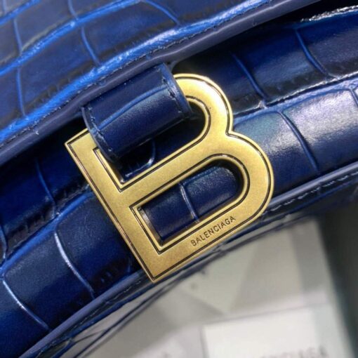 Replica Balenciaga 593546 Hourglass Small Top Handle Crocodile Bag Navy blue 5