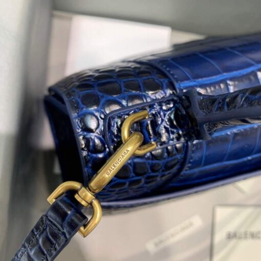 Replica Balenciaga 593546 Hourglass Small Top Handle Crocodile Bag Navy blue 6