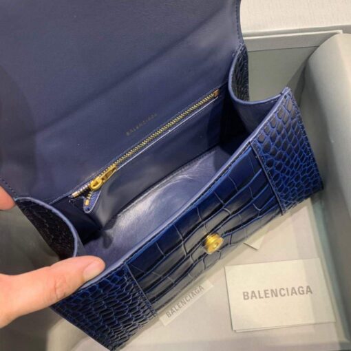 Replica Balenciaga 593546 Hourglass Small Top Handle Crocodile Bag Navy blue 7