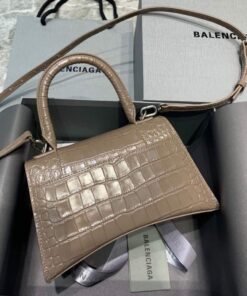 Replica Balenciaga 593546 Hourglass Small Top Handle Crocodile Bag kakhi 2