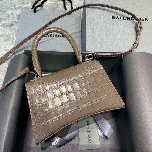 Replica Balenciaga 593546 Hourglass Small Top Handle Crocodile Bag kakhi 2