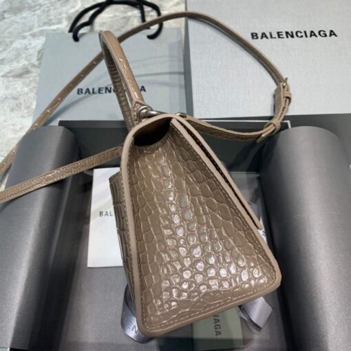 Replica Balenciaga 593546 Hourglass Small Top Handle Crocodile Bag kakhi 3