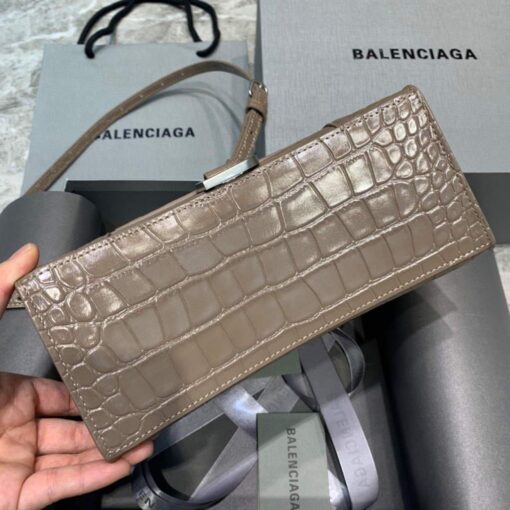 Replica Balenciaga 593546 Hourglass Small Top Handle Crocodile Bag kakhi 4