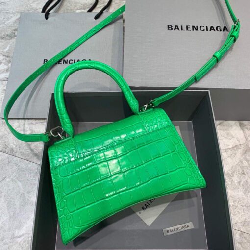 Replica Balenciaga 593546 Hourglass Small Top Handle Crocodile Bag Green Silver 2