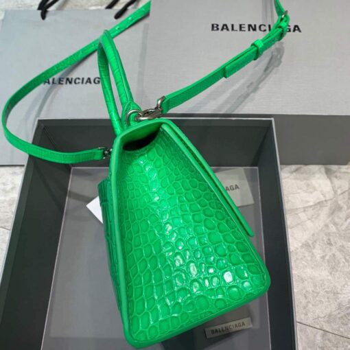 Replica Balenciaga 593546 Hourglass Small Top Handle Crocodile Bag Green Silver 3