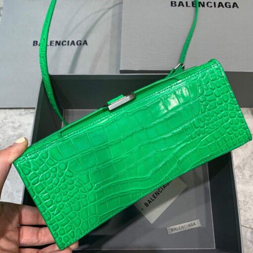 Replica Balenciaga 593546 Hourglass Small Top Handle Crocodile Bag Green Silver 4