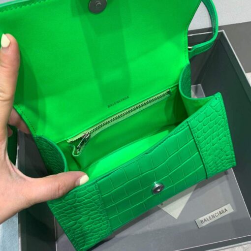 Replica Balenciaga 593546 Hourglass Small Top Handle Crocodile Bag Green Silver 7