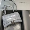 Replica Balenciaga 593546 Hourglass Small Top Handle Crocodile Bag Green Silver 9