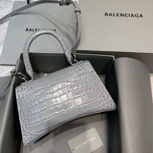 Replica Balenciaga 593546 Hourglass Small Top Handle Crocodile Bag Gray Silver 2