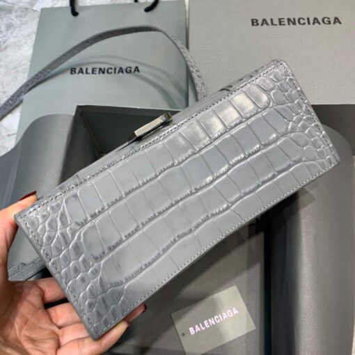 Replica Balenciaga 593546 Hourglass Small Top Handle Crocodile Bag Gray Silver 4