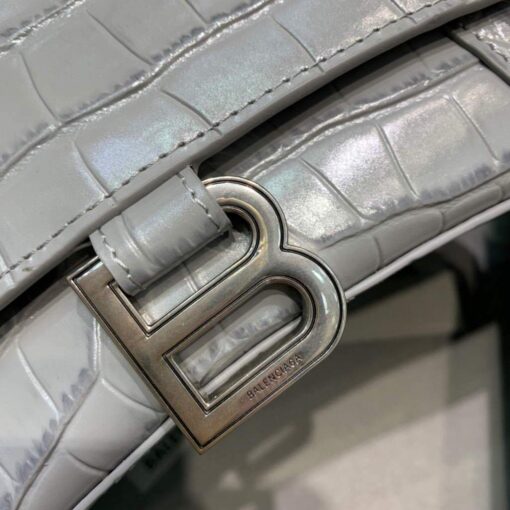 Replica Balenciaga 593546 Hourglass Small Top Handle Crocodile Bag Gray Silver 5