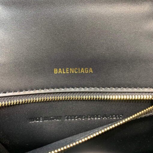 Replica Balenciaga 593546 Hourglass Small Top Handle Crocodile Bag Black Gold 8