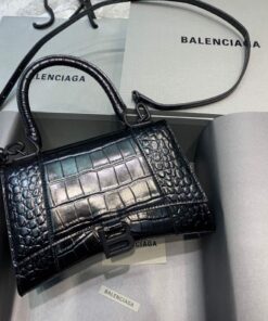 Replica Balenciaga 593546 Hourglass Small Top Handle Crocodile Bag Black