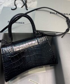 Replica Balenciaga 593546 Hourglass Small Top Handle Crocodile Bag Black 2