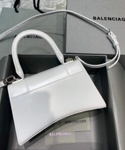 Replica Balenciaga 593546 Hourglass Small Top Handle Calfskin Bag White Silver 2