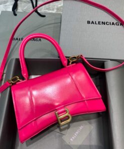 Replica Balenciaga 593546 Hourglass Small Top Handle Calfskin Bag Plum Gold