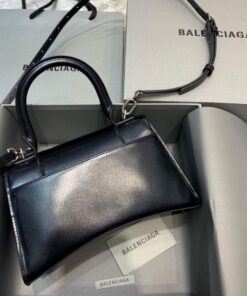 Replica Balenciaga 593546 Hourglass Small Top Handle Calfskin Bag Black Silver 2