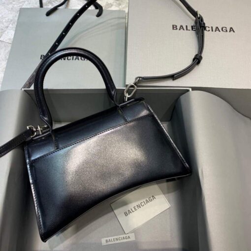 Replica Balenciaga 593546 Hourglass Small Top Handle Calfskin Bag Black Silver 2