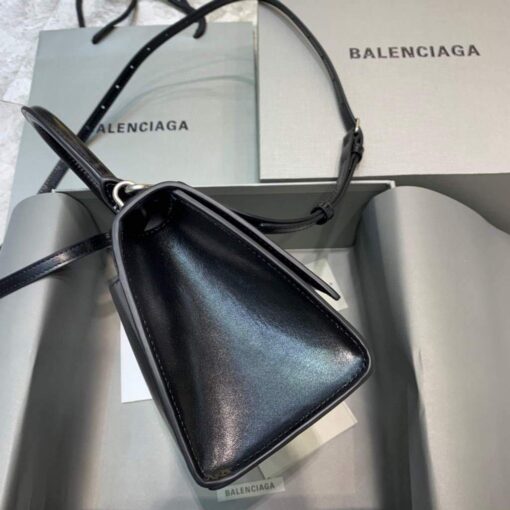 Replica Balenciaga 593546 Hourglass Small Top Handle Calfskin Bag Black Silver 3