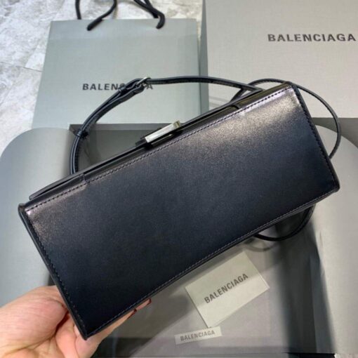 Replica Balenciaga 593546 Hourglass Small Top Handle Calfskin Bag Black Silver 4