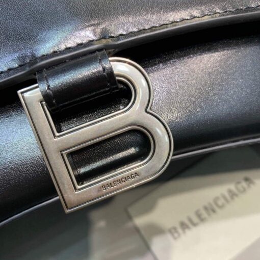 Replica Balenciaga 593546 Hourglass Small Top Handle Calfskin Bag Black Silver 5