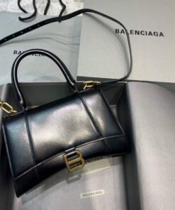 Replica Balenciaga 593546 Hourglass Small Top Handle Calfskin Bag Black Gold