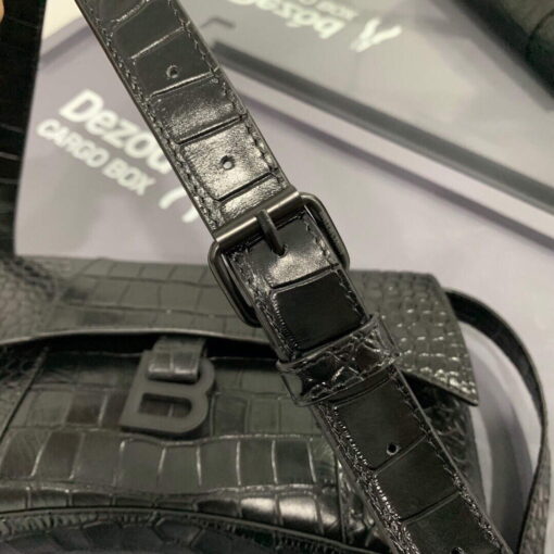 Replica Balenciaga 671355 Women's Downtown XS Shoulder Bag Crocodile Embossed black buckle 4