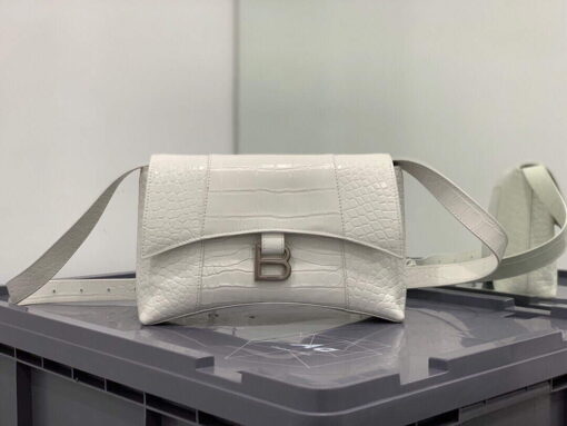 Replica Balenciaga 671355 Women's Downtown XS Shoulder Bag Crocodile Embossed White