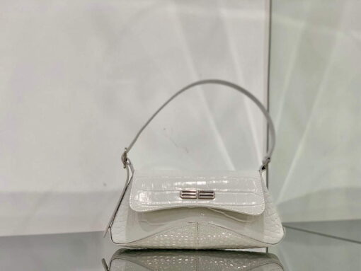 Replica Balenciaga 695645 Women's XX Small Flap Bag Crocodile Embossed In White 2