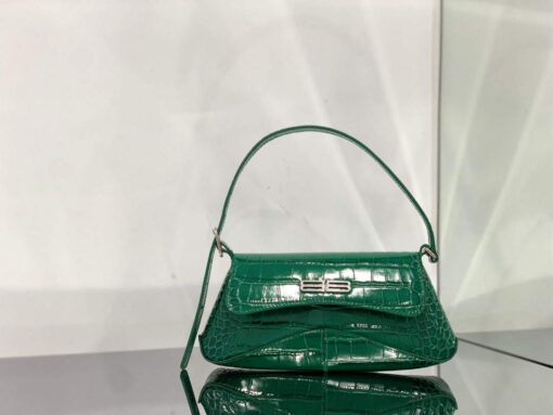 Replica Balenciaga 695645 Women's XX Small Flap Bag Crocodile Embossed In Green 2