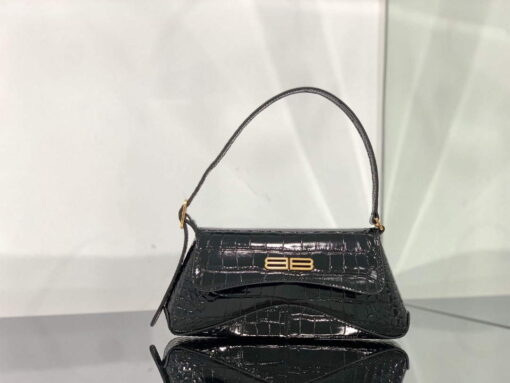 Replica Balenciaga 695645 Women's XX Small Flap Bag Crocodile Embossed In Black 2