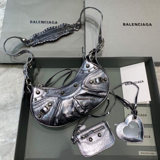 Replica Balenciaga 700940210 Women's Neo Cagole XS Handbag in silver Arena lambskin