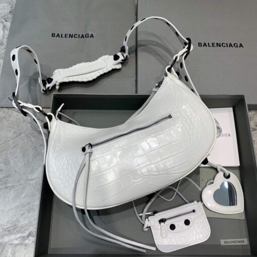 Replica Balenciaga 67130723 Women's Le Cagole Small Shoulder Bag Crocodile Embossed In White 2