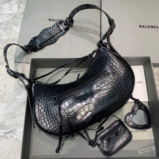 Replica Balenciaga 67130723 Women's Le Cagole Small Shoulder Bag Crocodile Embossed In Black 2